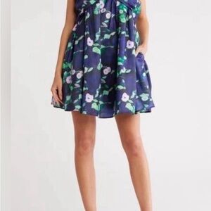 Hutch NWT Babydoll Bow Navy and Green Dress with Pockets